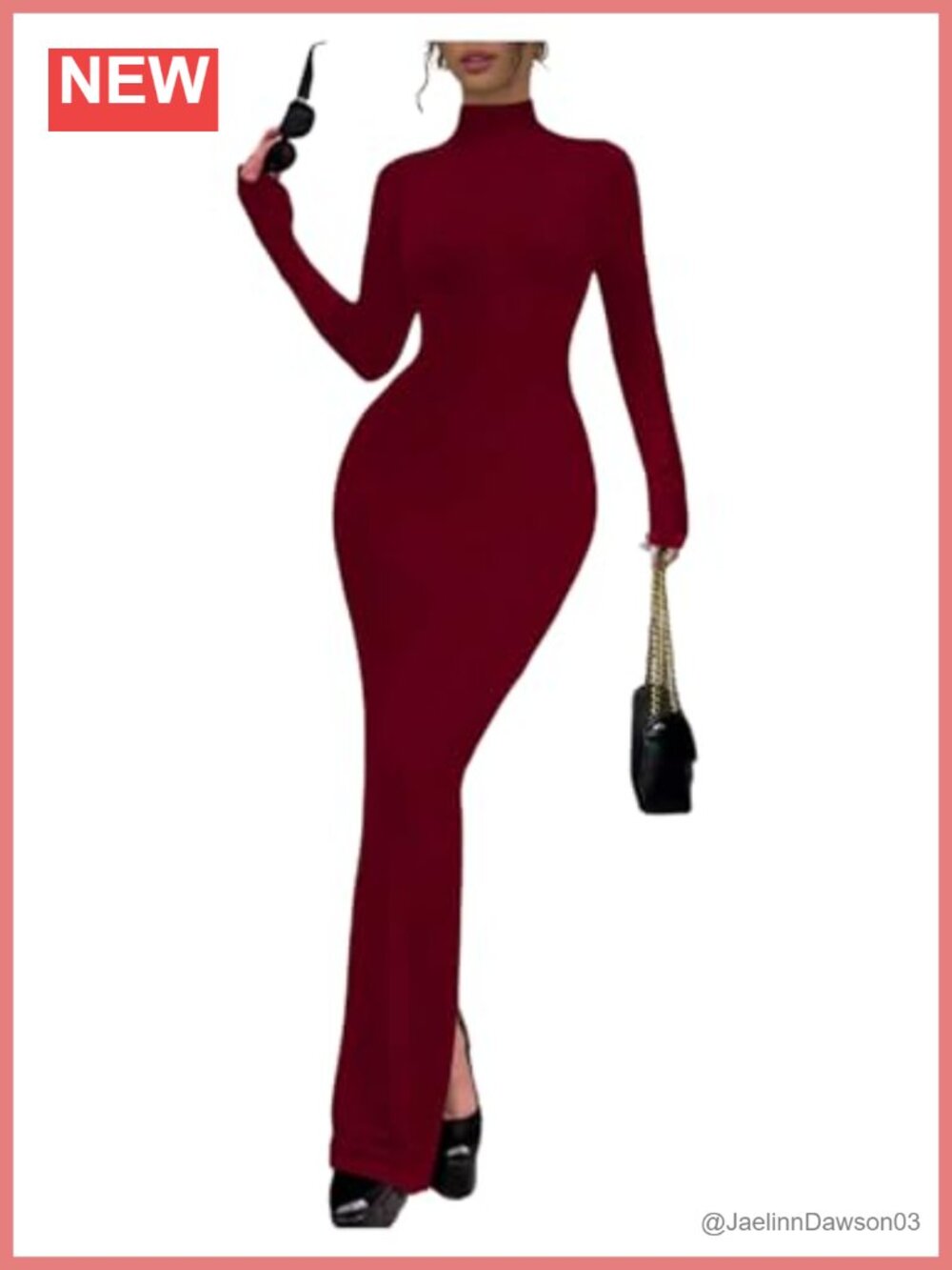 Women Bodycon Maxi Dress High Slit Backless Turtleneck Cocktail Formal